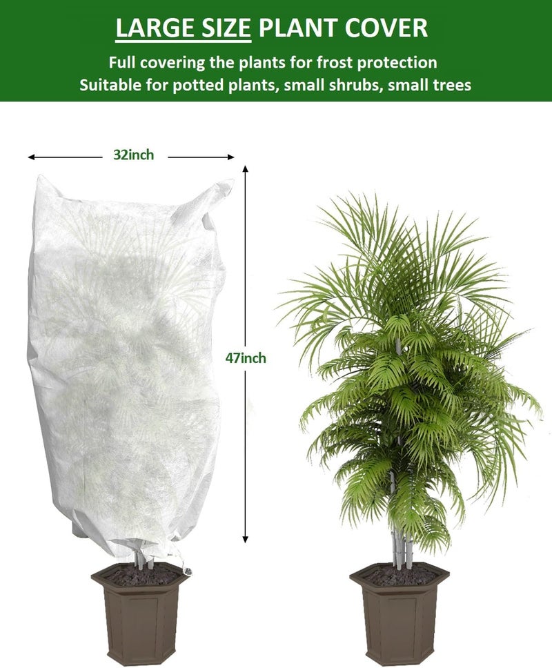 EAONE 12 Pack Plant Covers Freeze Protection, 32x47'' Winter Frosts Cloth for Outdoor Plants, Reusable Frost Blankets Drawstring Bags for Cold Freeze Sun Protection Bird Insect Prevention,White - Image 2